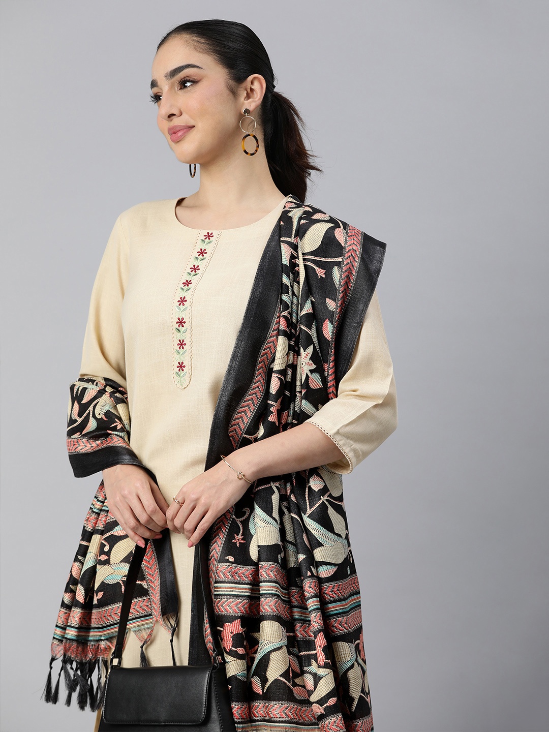 

Rani Saahiba Ethnic Motifs Printed Dupatta, Black