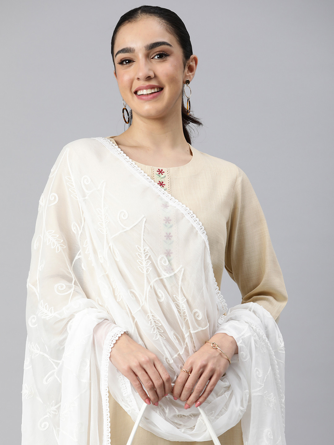 

Rani Saahiba Embroidered Mirror Work Dupatta, White