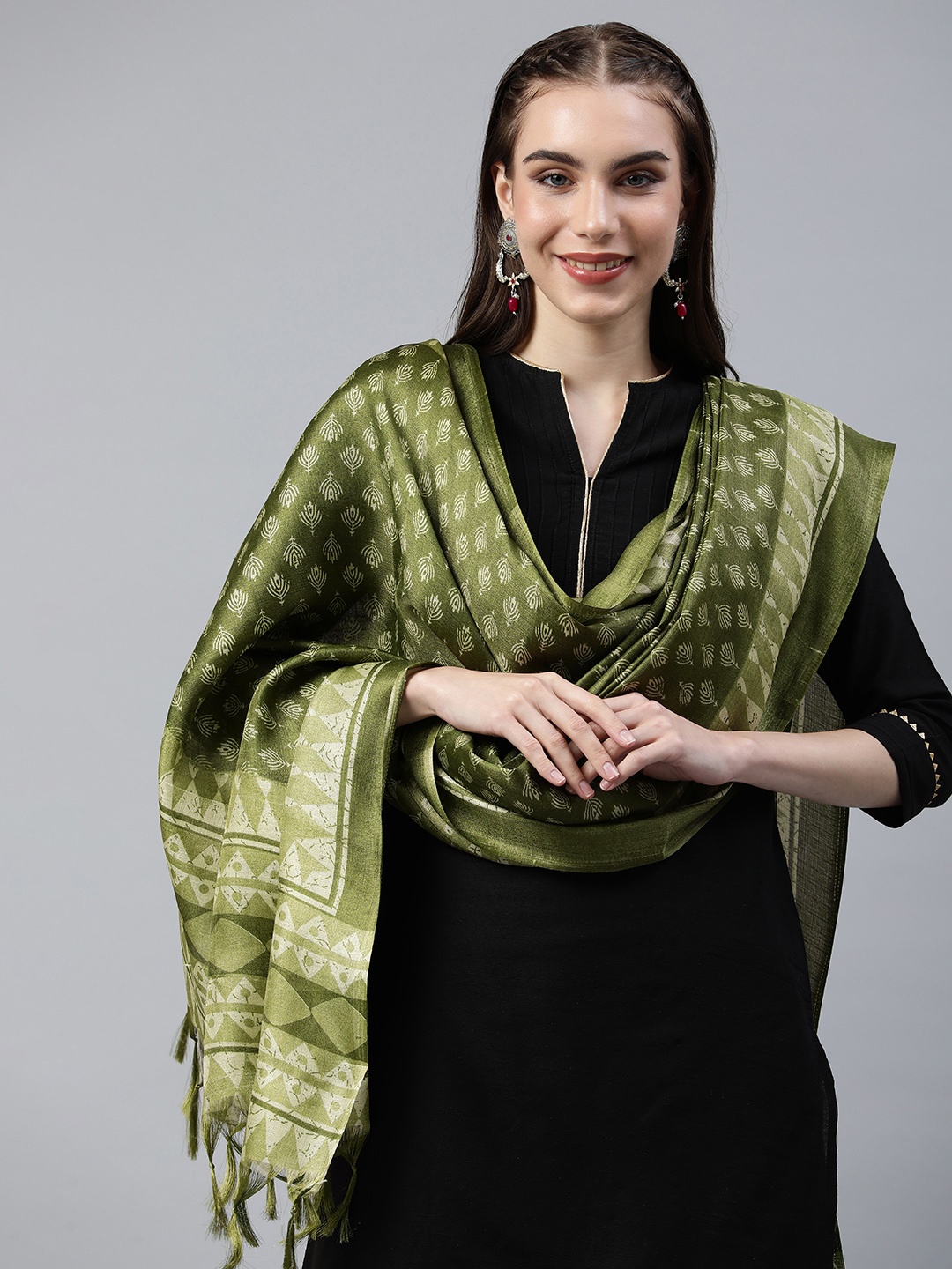 

Rani Saahiba Ethnic Motifs Printed Block Print Dupatta, Green