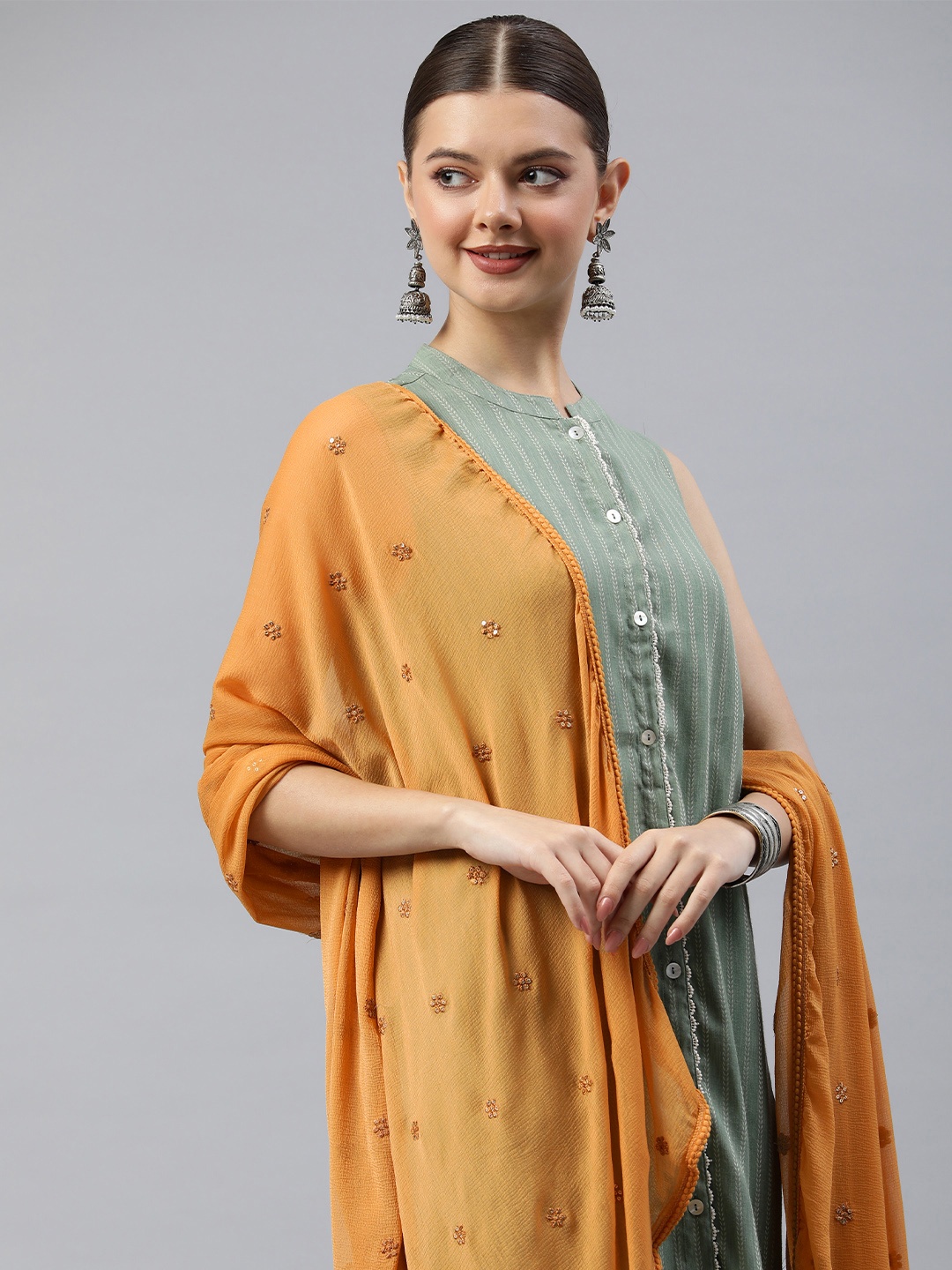 

Rani Saahiba Embroidered Dupatta with Sequinned, Mustard