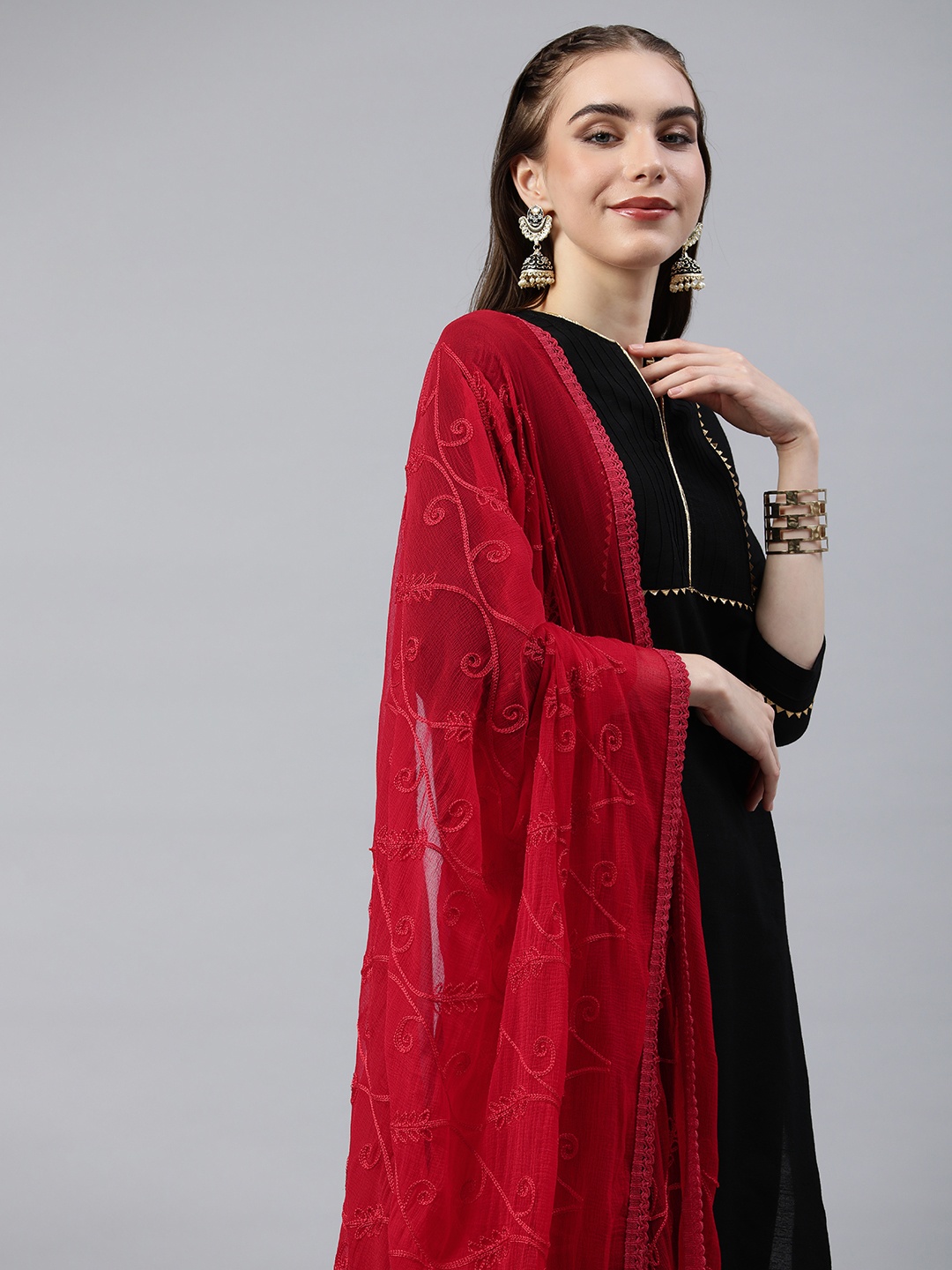 

Rani Saahiba Embroidered Thread Work Dupatta, Red