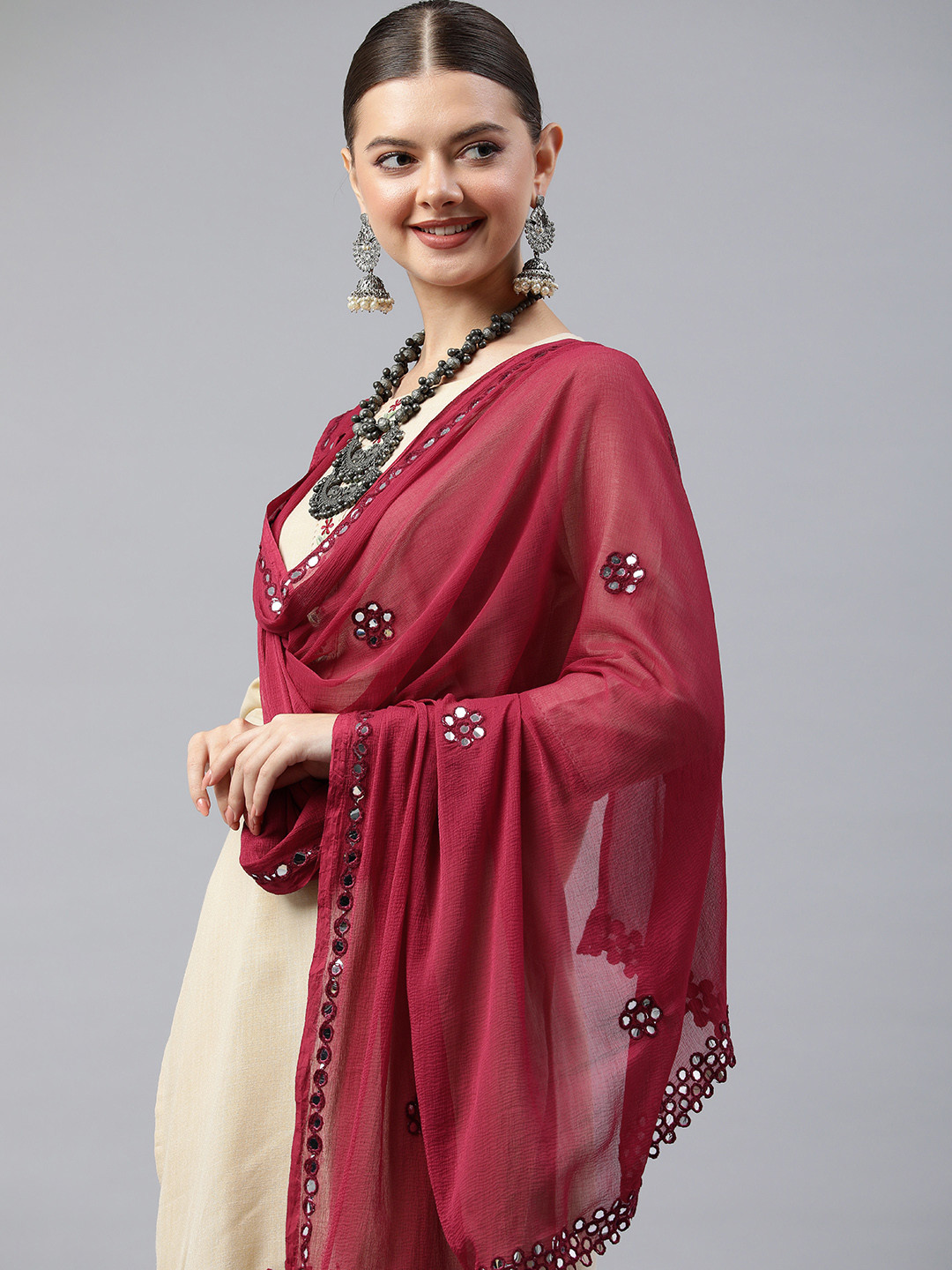 

Rani Saahiba Embroidered Mirror Work Dupatta, Maroon