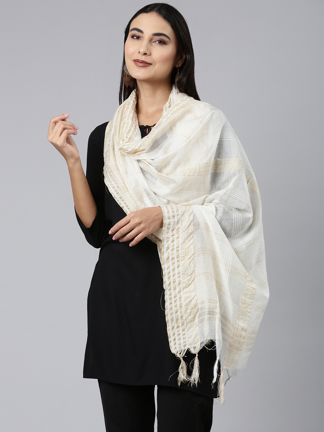 

Rani Saahiba Checked Zari Dupatta, White