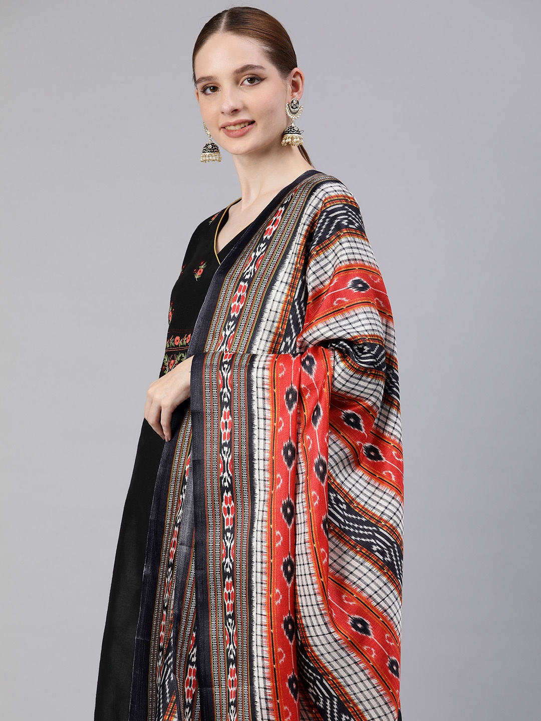 

Rani Saahiba Ethnic Motifs Printed Ikat Dupatta, Black