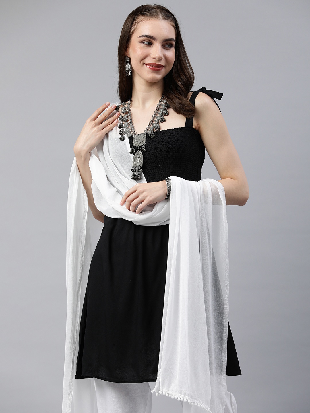 

Rani Saahiba Solid Tasselled Dupatta, White