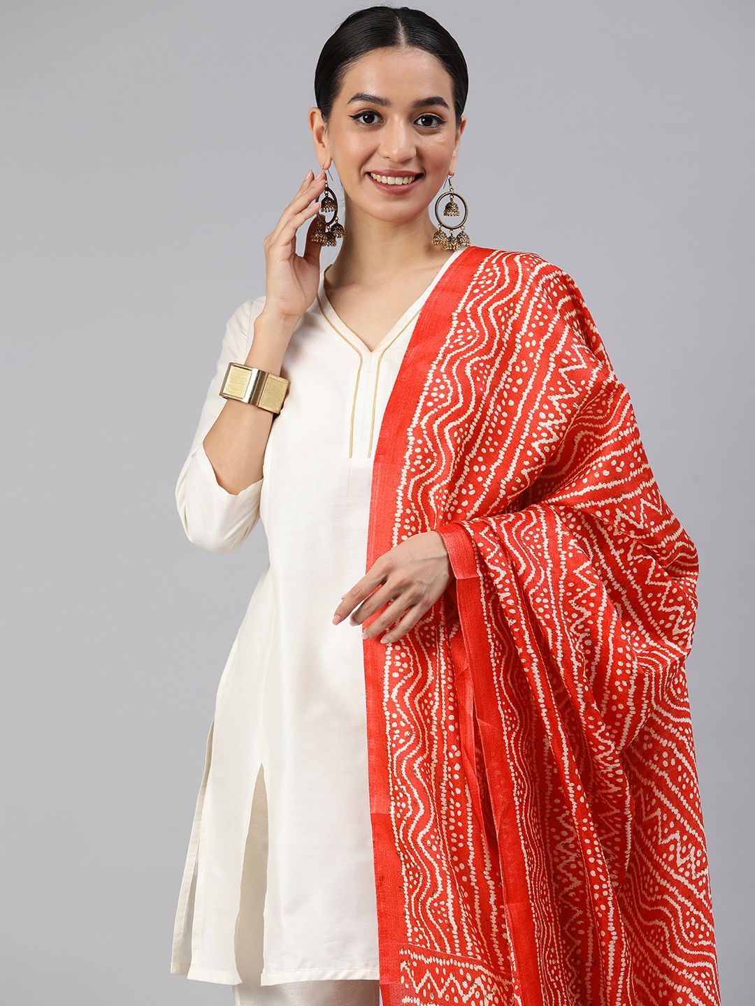 

Rani Saahiba Bandhani Printed Dupatta, Red