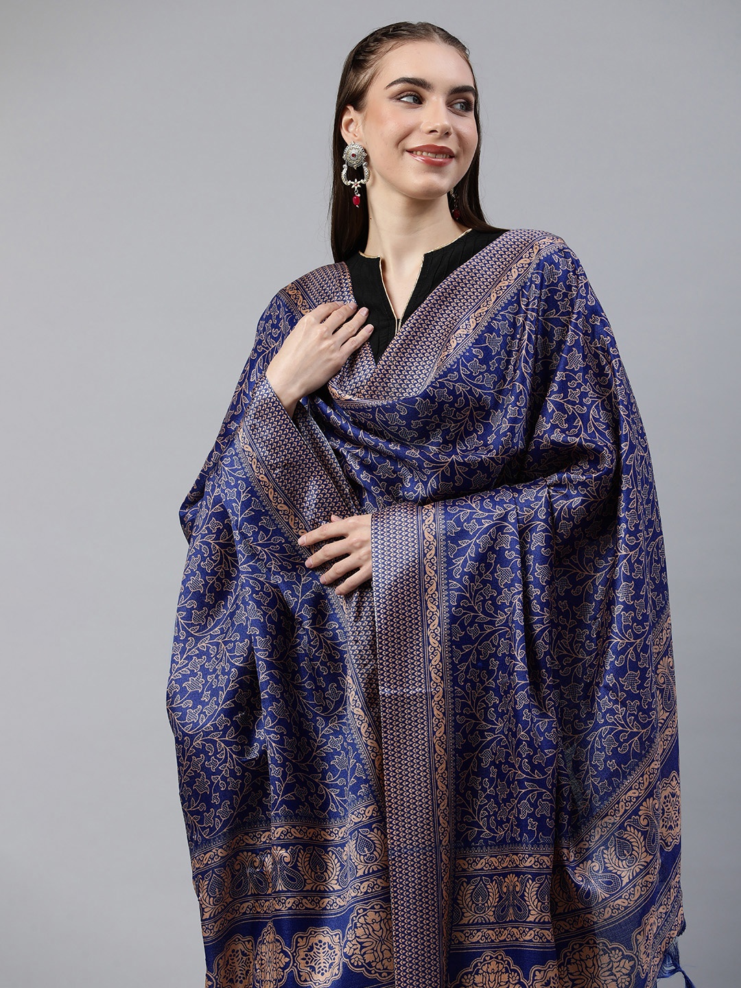 

Rani Saahiba Ethnic Motifs Printed Kalamkari Dupatta, Blue