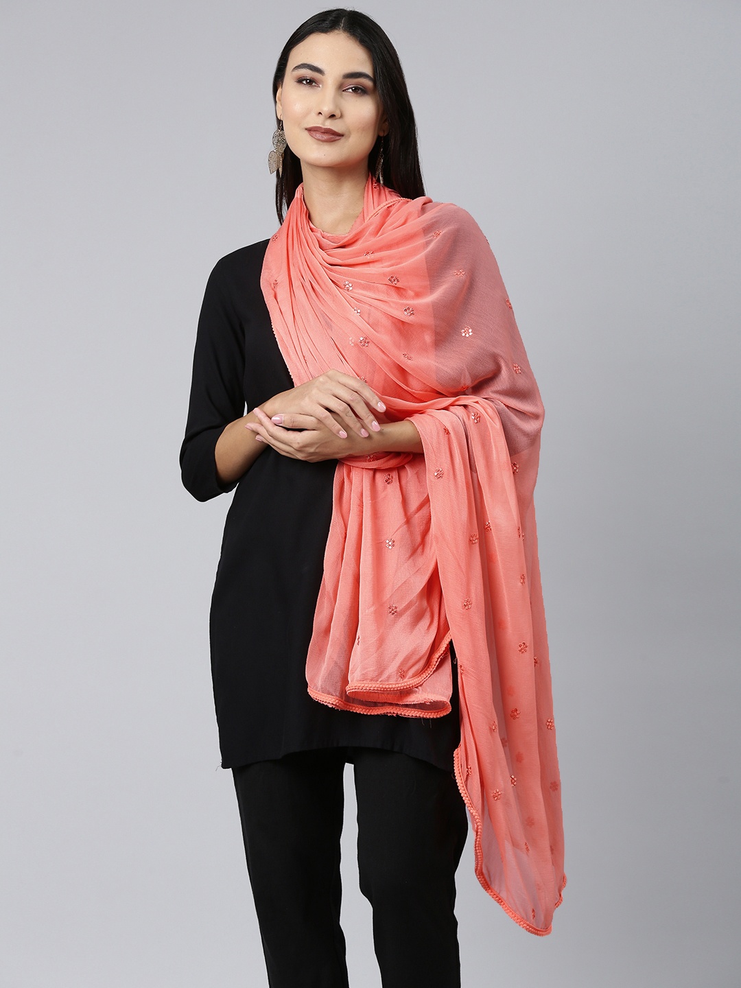 

Rani Saahiba Embroidered Sequinned Dupatta, Peach
