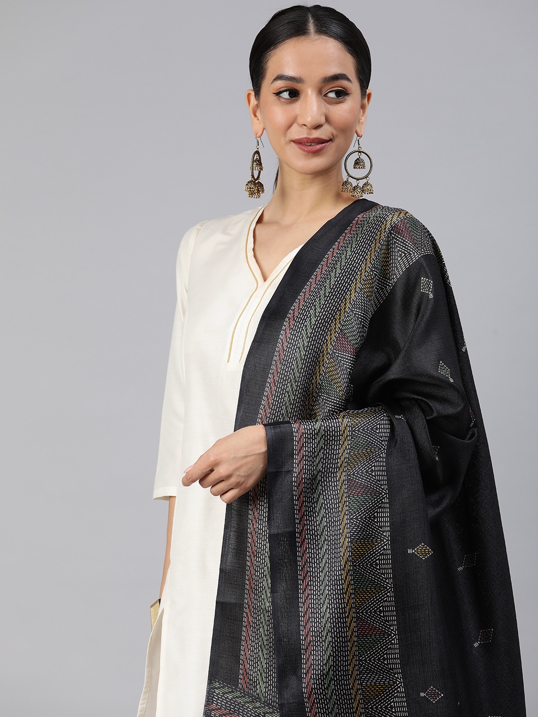 

Rani Saahiba Ethnic Motifs Printed Dupatta, Black