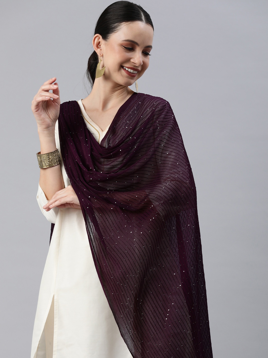 

Rani Saahiba Embroidered Sequinned Dupatta, Purple