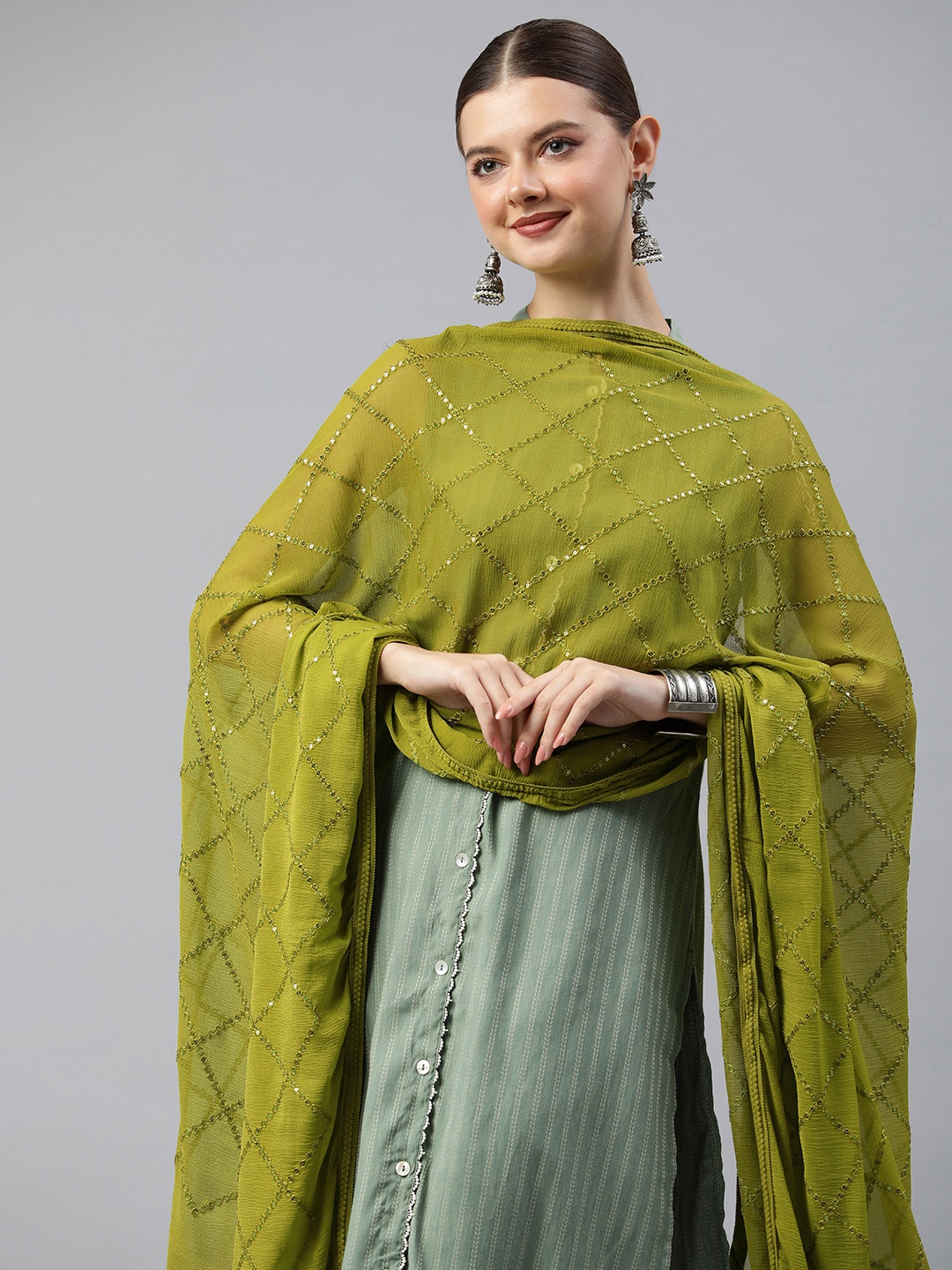 

Rani Saahiba Embroidered Sequinned Dupatta, Green