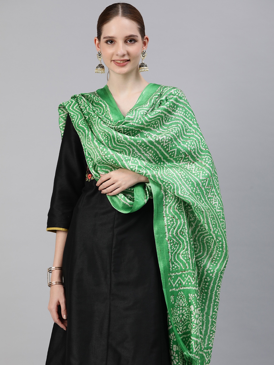 

Rani Saahiba Bandhani Printed Dupatta, Green