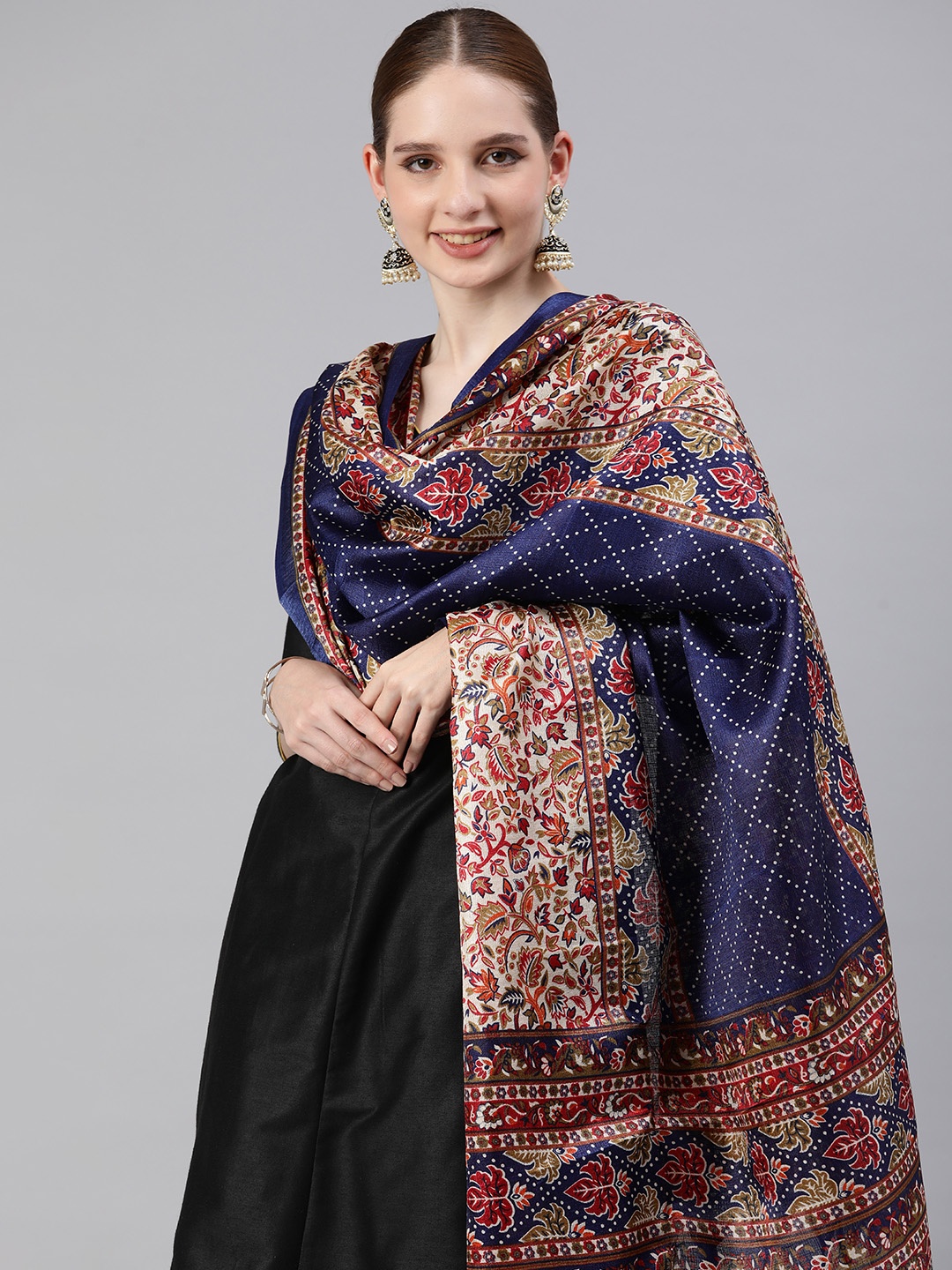 

Rani Saahiba Ethnic Motifs Printed Kalamkari Dupatta, Blue