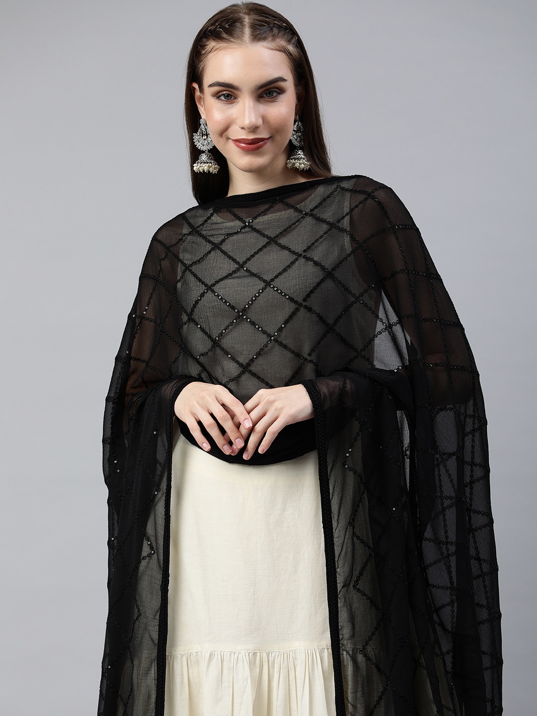 

Rani Saahiba Embroidered Sequinned Dupatta, Black