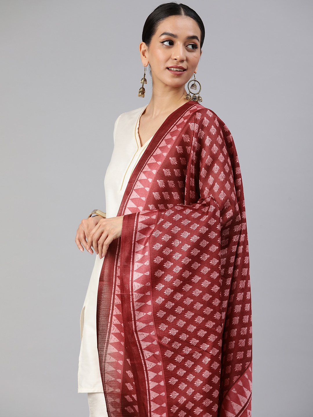

Rani Saahiba Ethnic Motifs Printed Block Print Dupatta, Maroon
