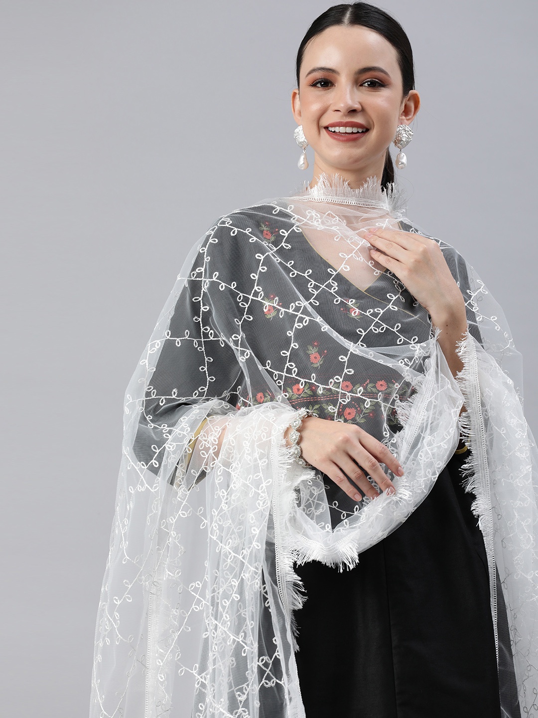 

Rani Saahiba Embroidered Thread Work Dupatta, White