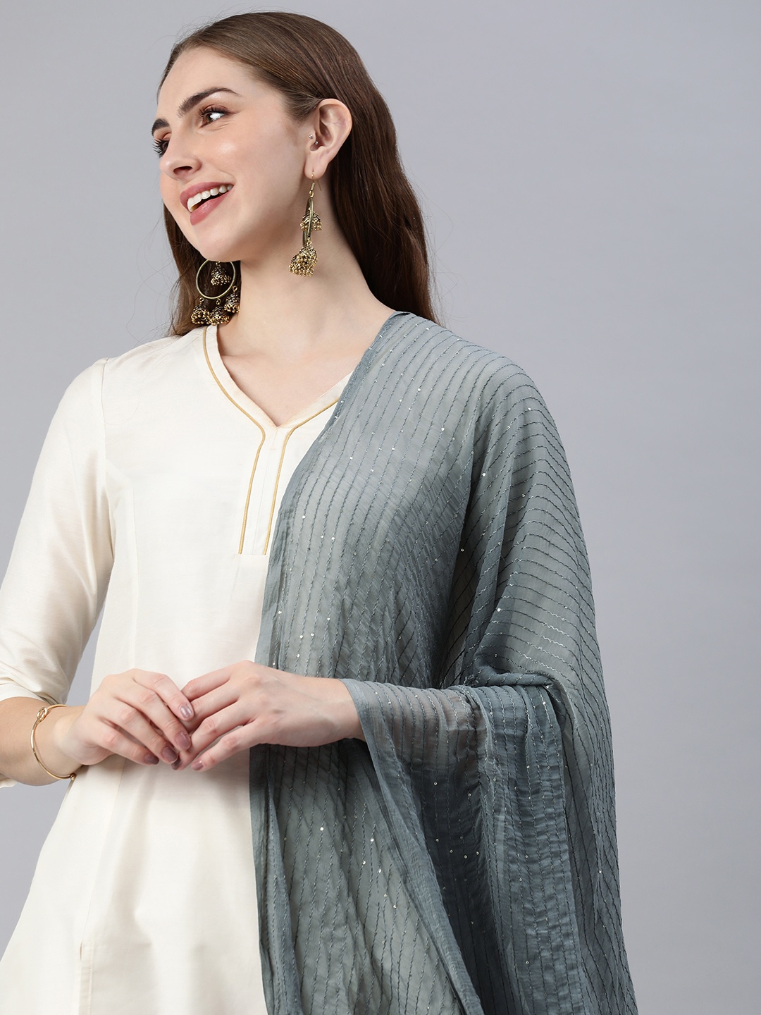 

Rani Saahiba Embroidered Sequinned Dupatta, Grey