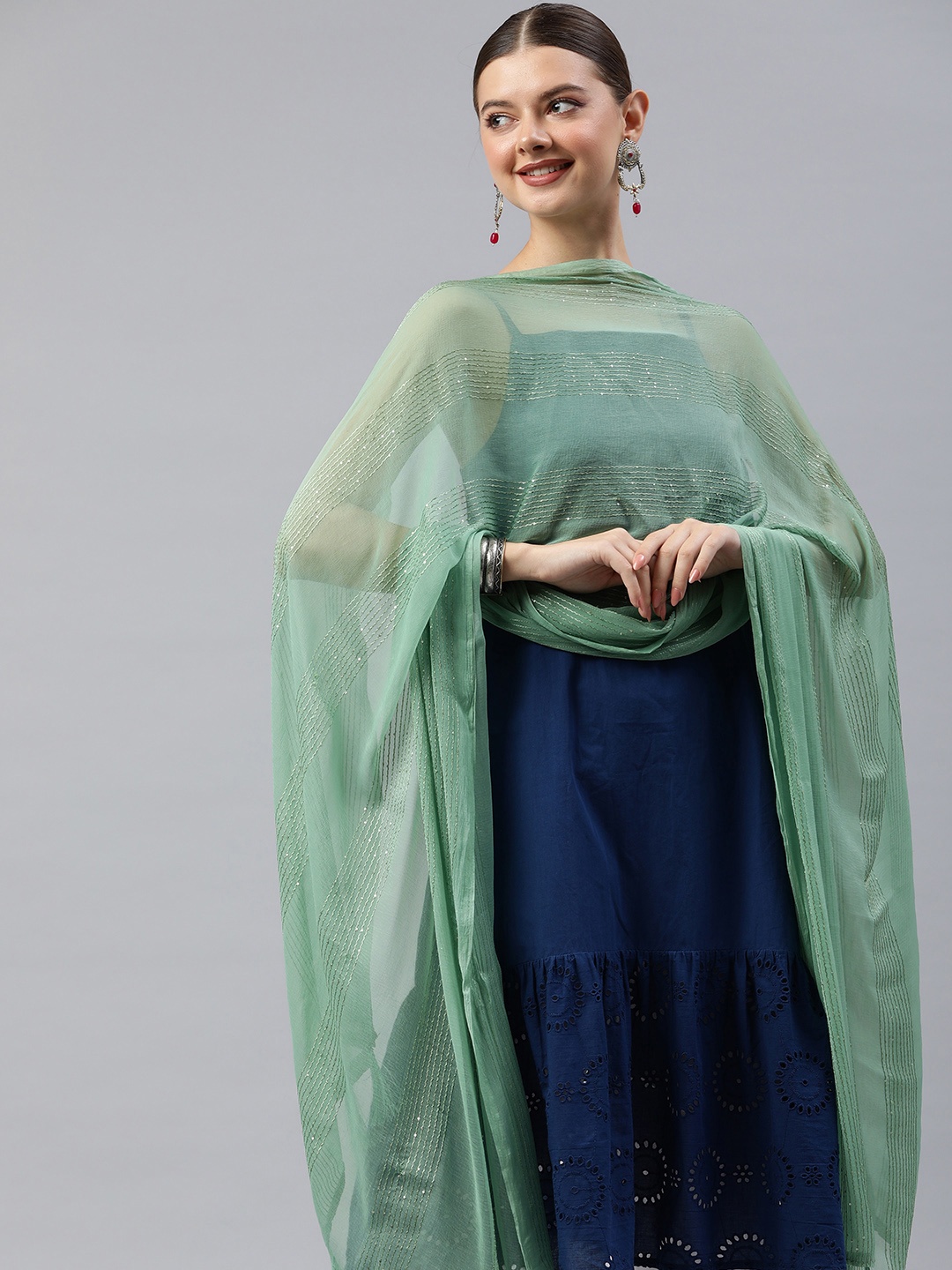 

Rani Saahiba Embroidered Sequinned Dupatta, Sea green