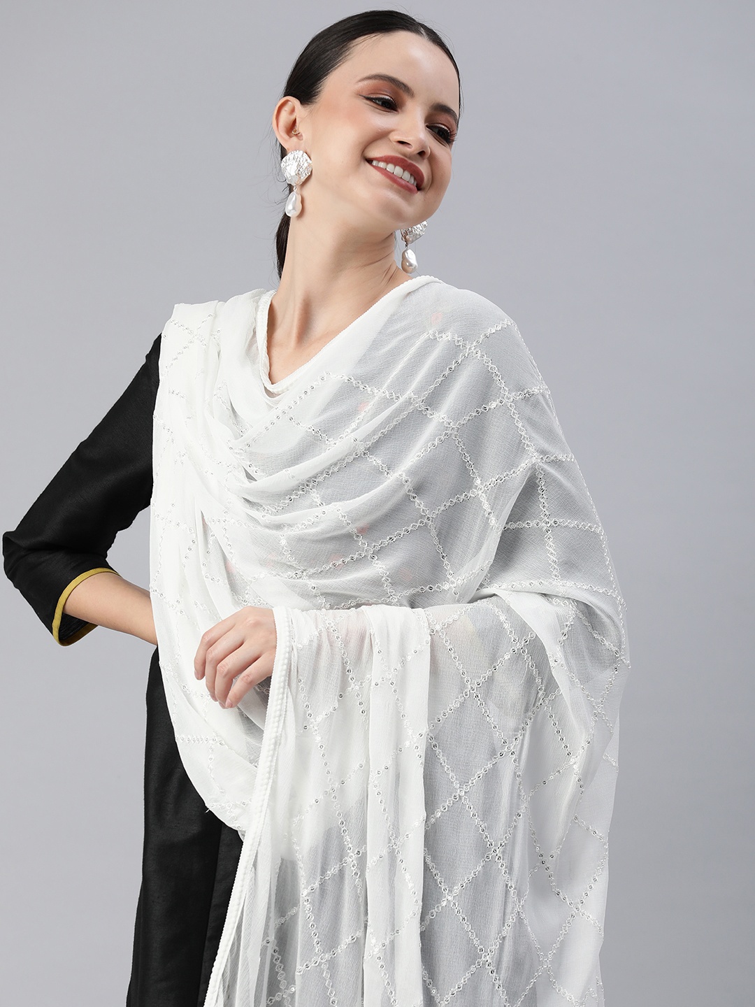 

Rani Saahiba Embroidered Sequinned Dupatta, White