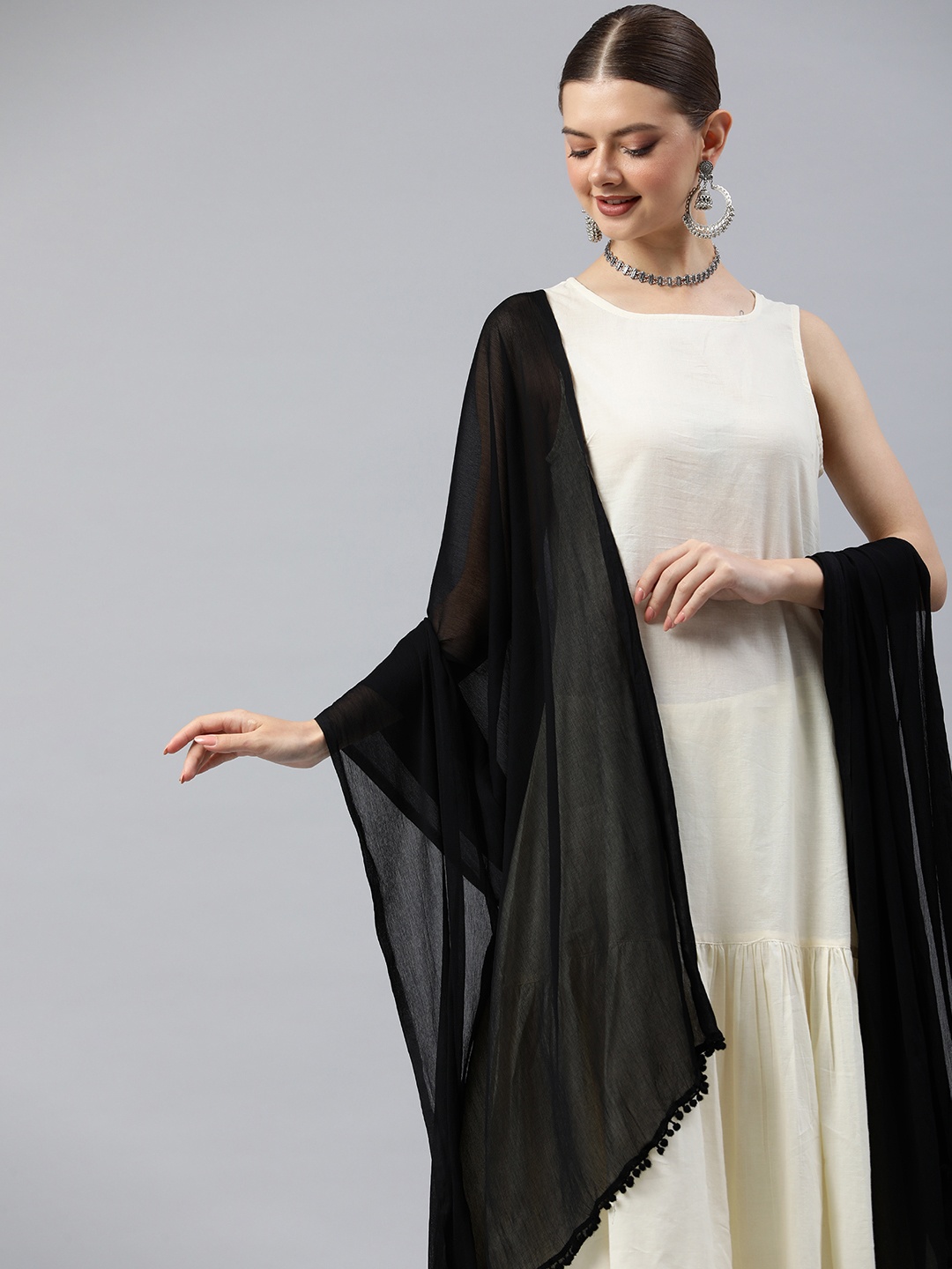 

Rani Saahiba Solid Chiffon Dupatta, Black
