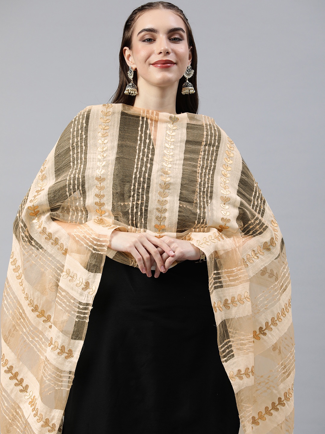 

Rani Saahiba Embroidered Organza Dupatta with Gotta Patti, Beige