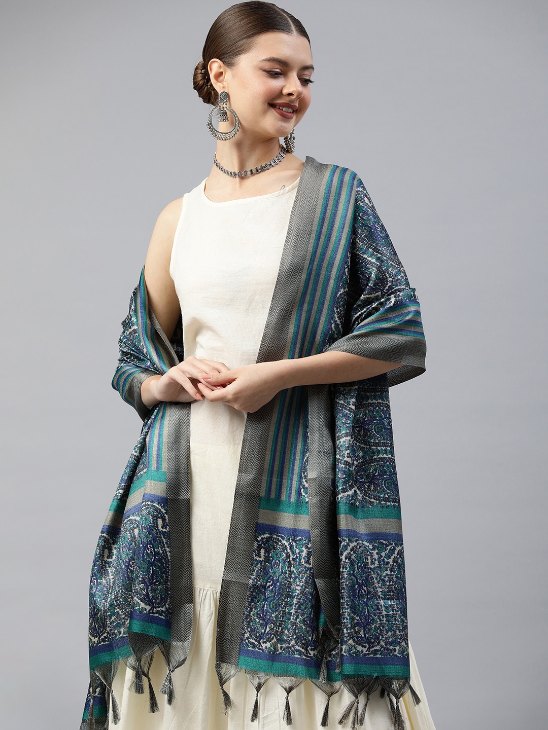 

Rani Saahiba Ethnic Motifs Printed Kalamkari Dupatta, Blue