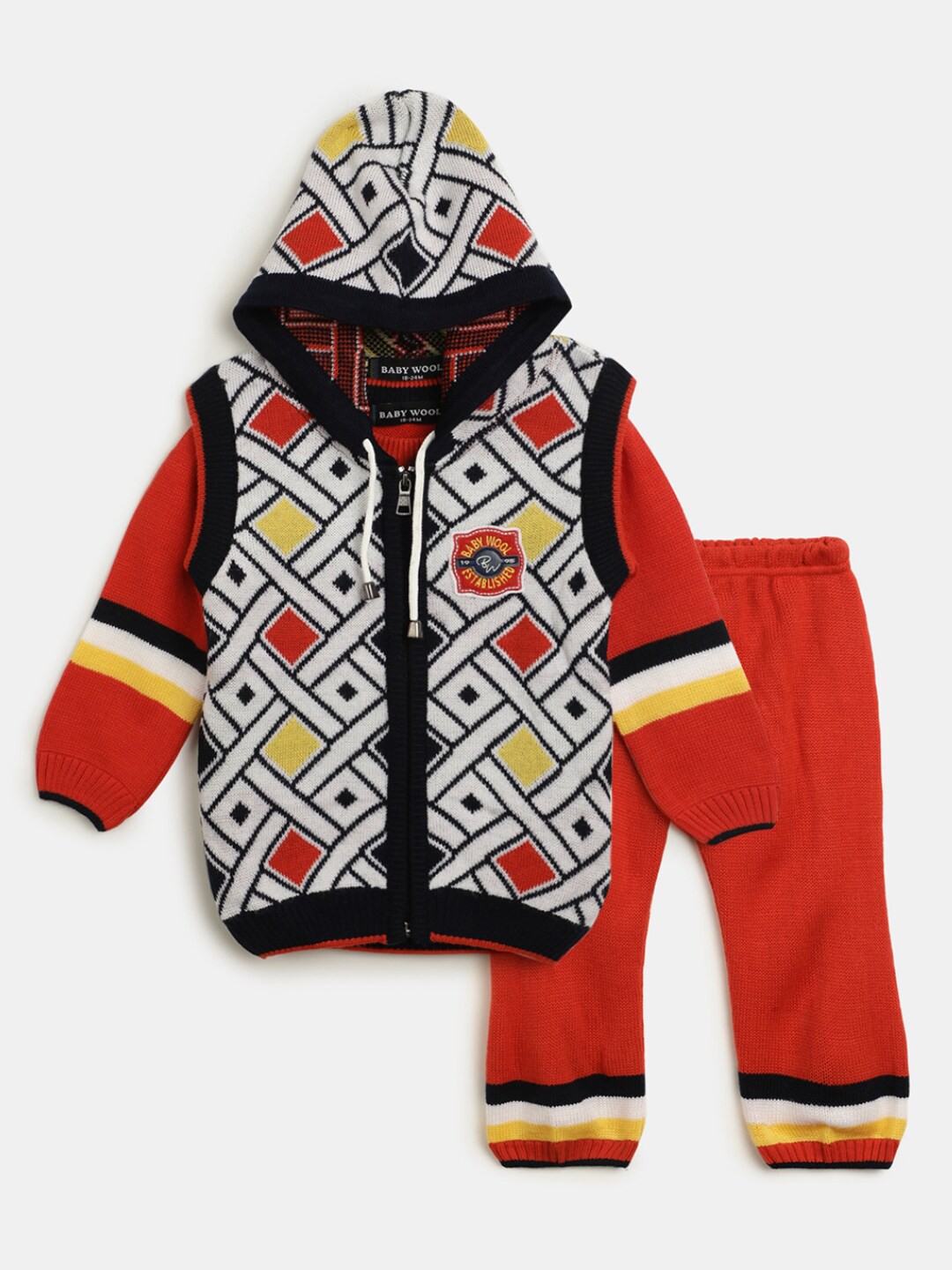 

V-Mart Infant Kids Self Design Hooded Pure Cotton T-shirt with Trousers, Orange