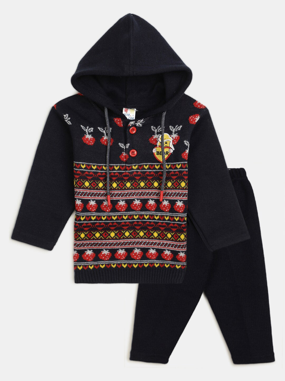 

V-Mart Infants Self Design Hooded Pure Cotton Top with Trousers, Navy blue