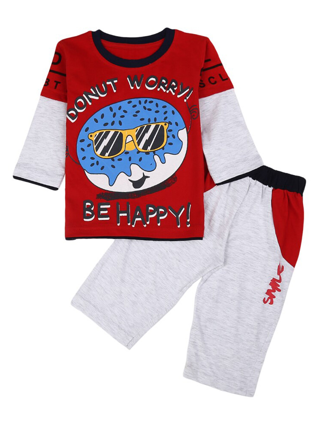 

V-Mart Infants Printed Pure Cotton T-shirt with Trousers, Red