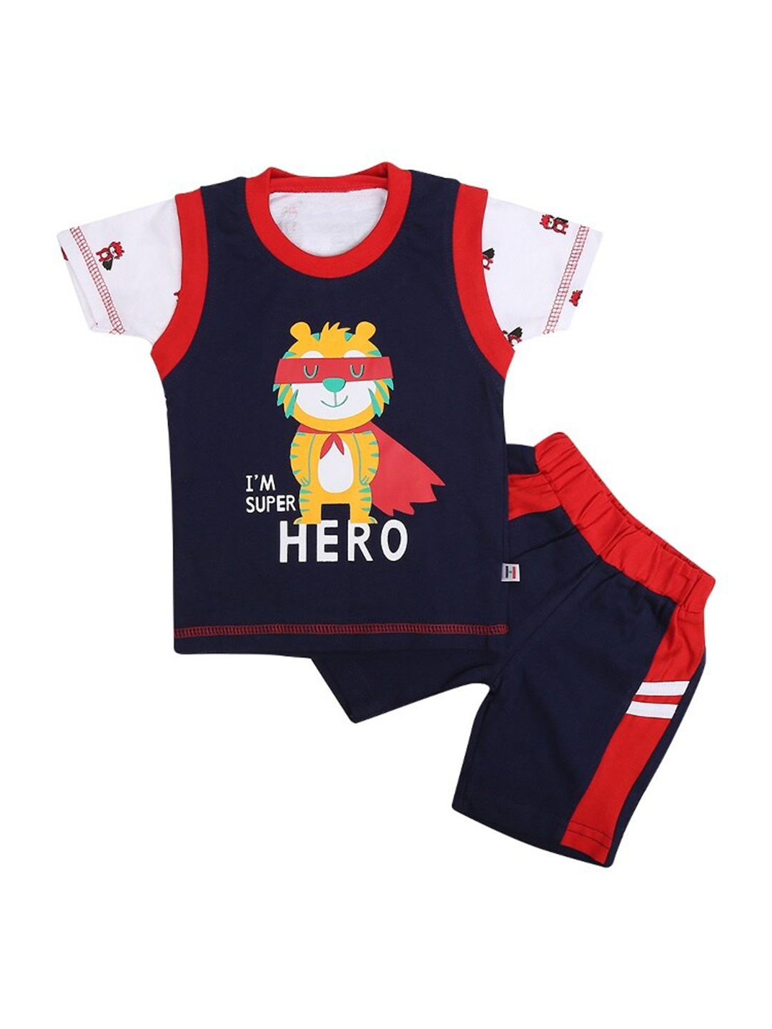 

V-Mart Infants Printed Pure Cotton T-shirt With Shorts, Navy blue