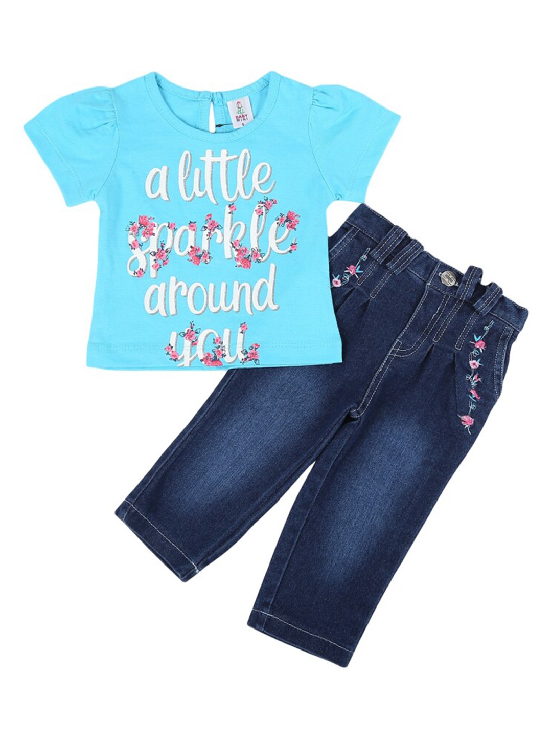 

V-Mart Kids Typography Printed Pure Cotton Top with Trousers, Blue