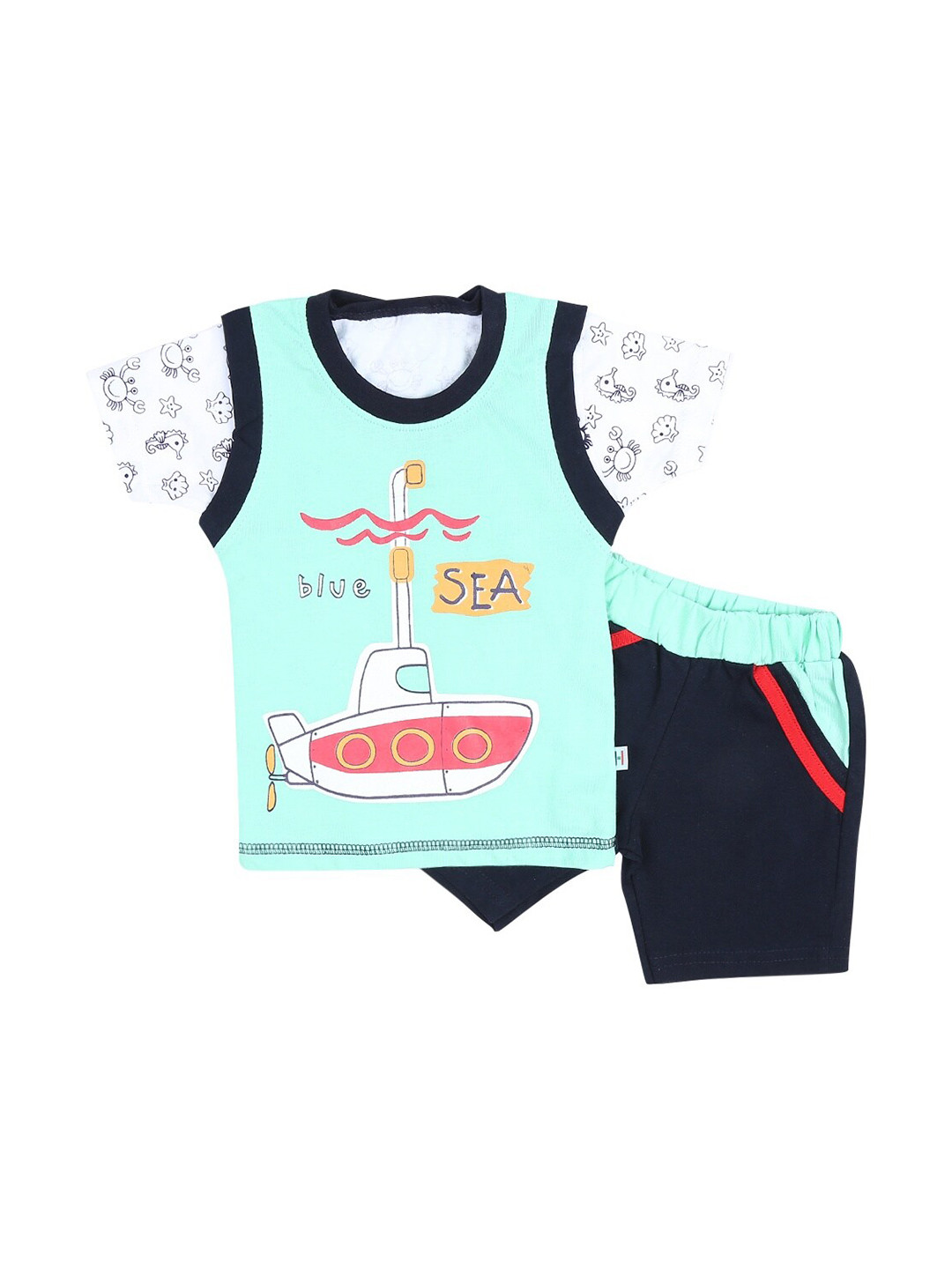 

V-Mart Infant Kids Printed Pure Cotton T-shirt With Shorts, Green