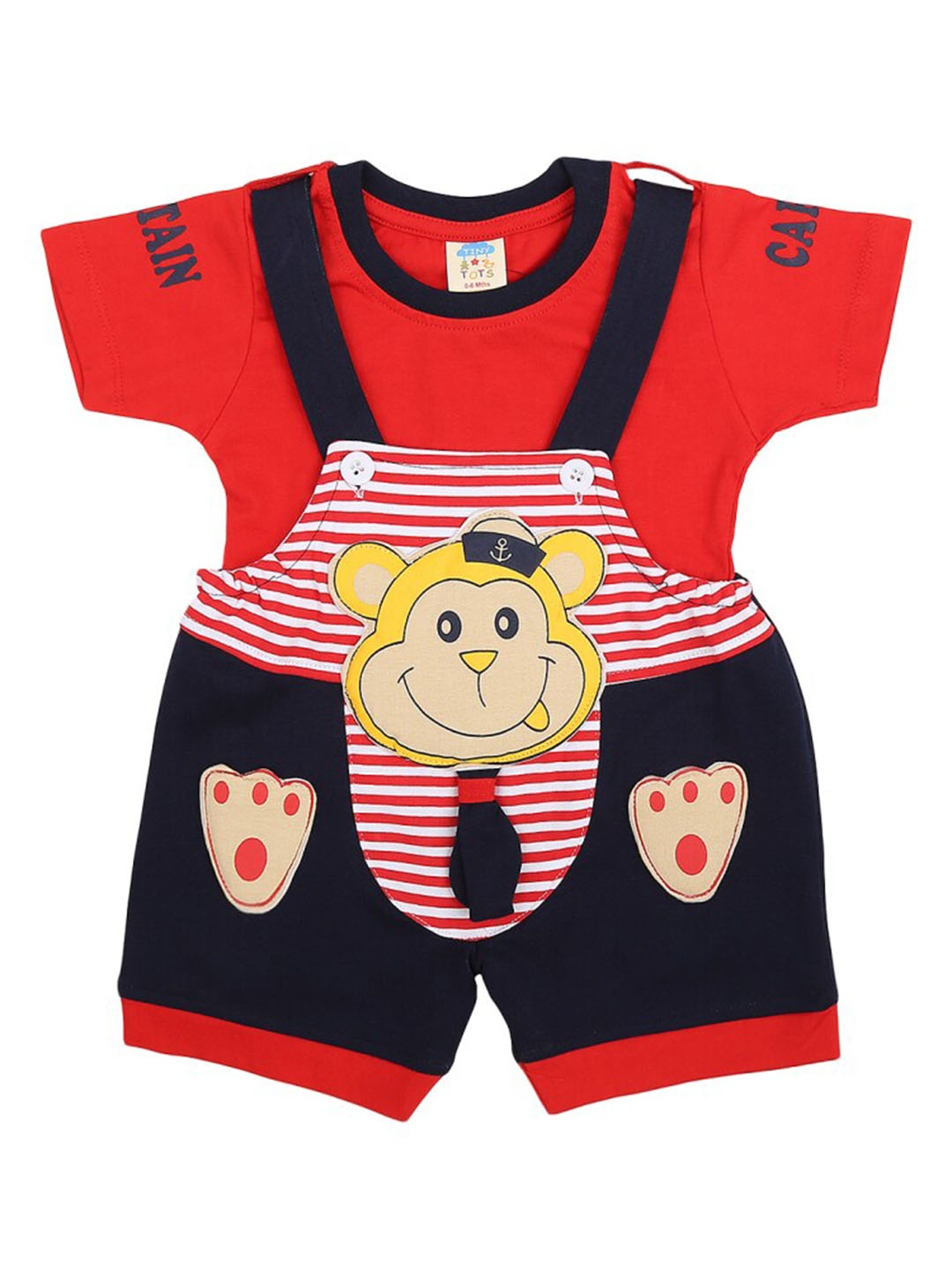 

V-Mart Infant Conversational Printed Pure Cotton Dungaree With T-Shirt, Red