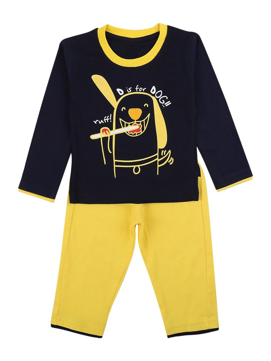 

V-Mart Infants Typography Printed Pure Cotton T-shirt With Trousers, Navy blue