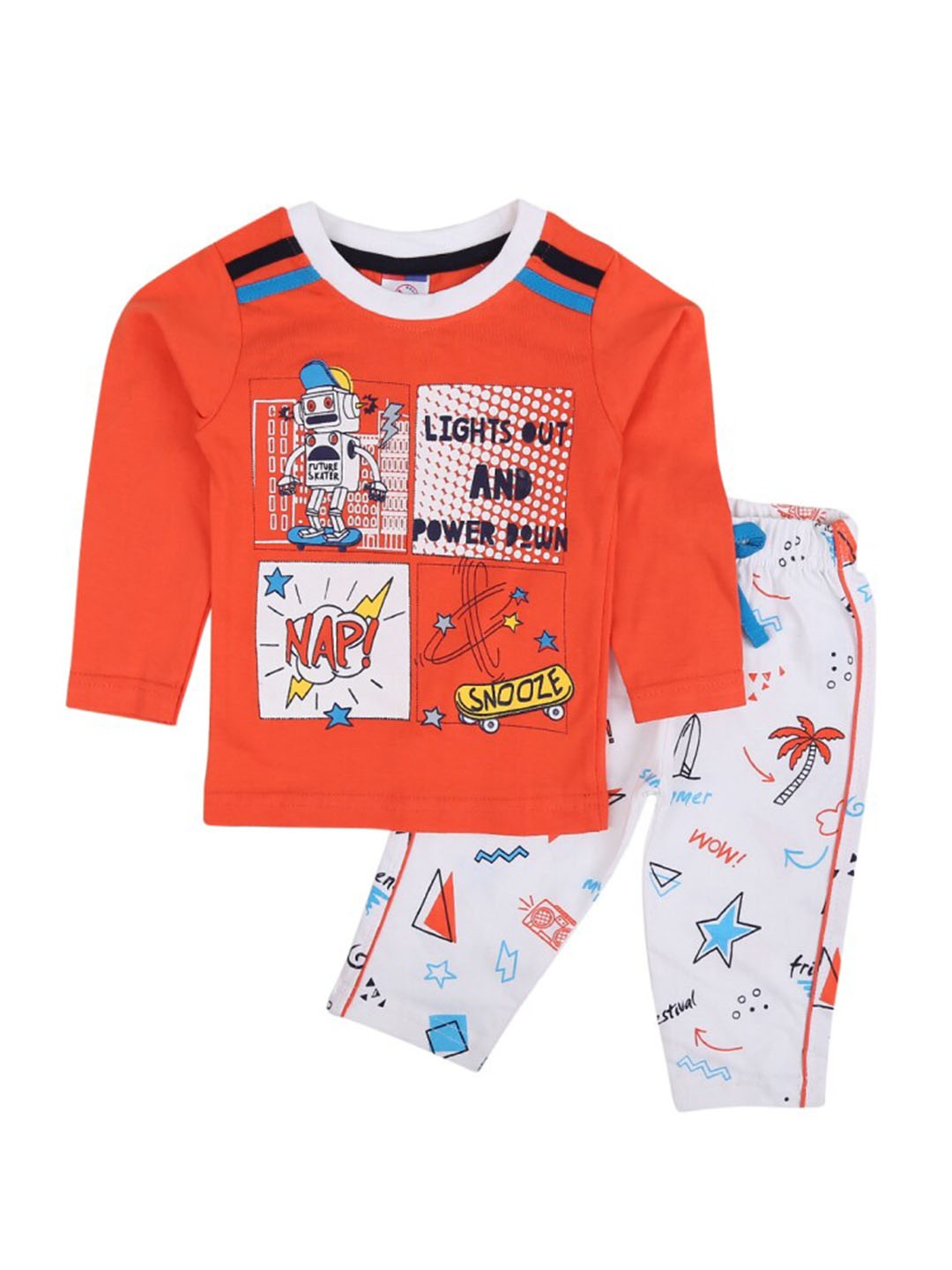 

V-Mart Infant Printed Cotton T-shirt With Pyjamas, Orange