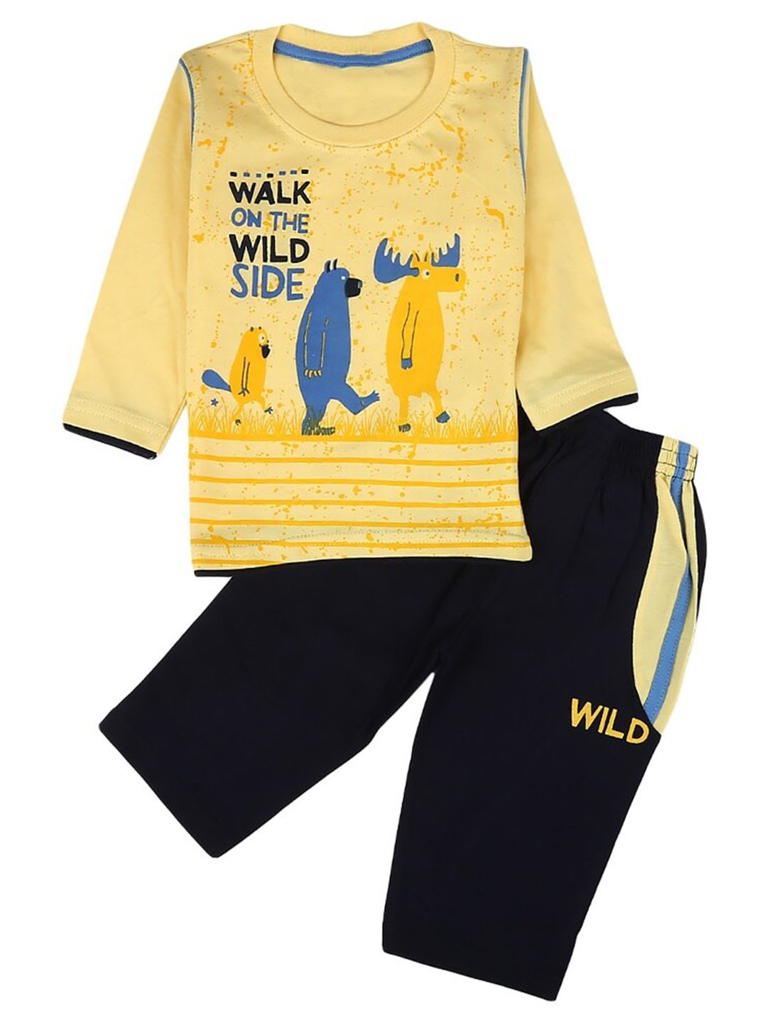 

V-Mart Kids Printed Pure Cotton T-shirt with Trousers, Yellow