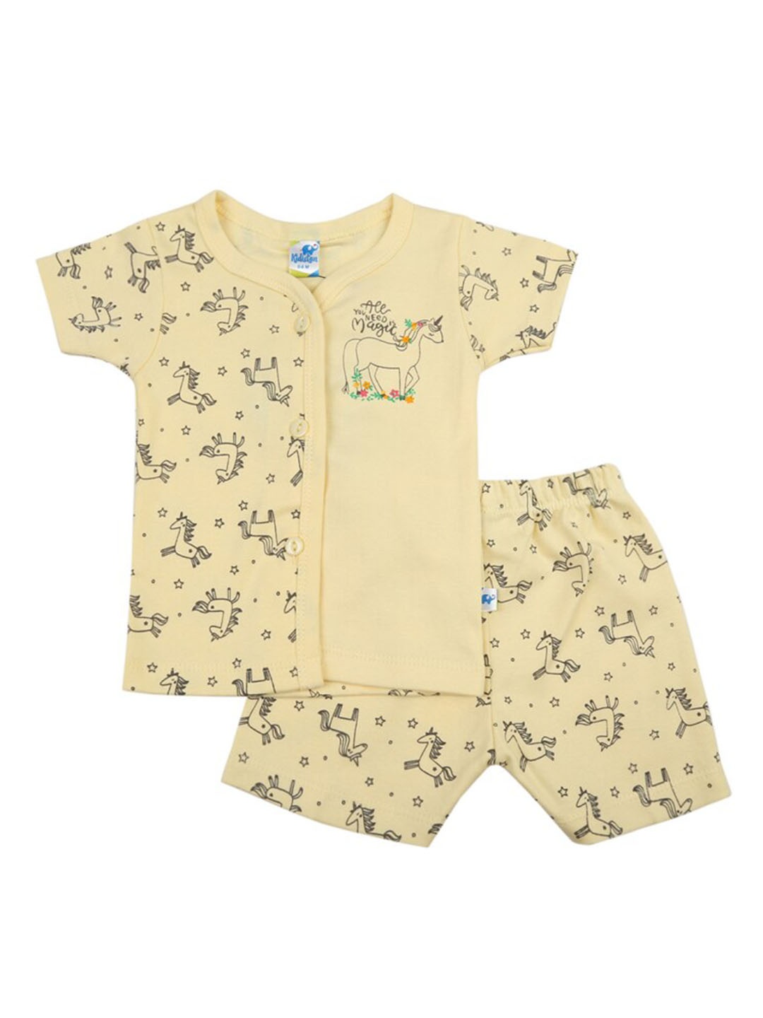 

V-Mart Infants Printed Pure Cotton T-shirt With Trousers, Yellow