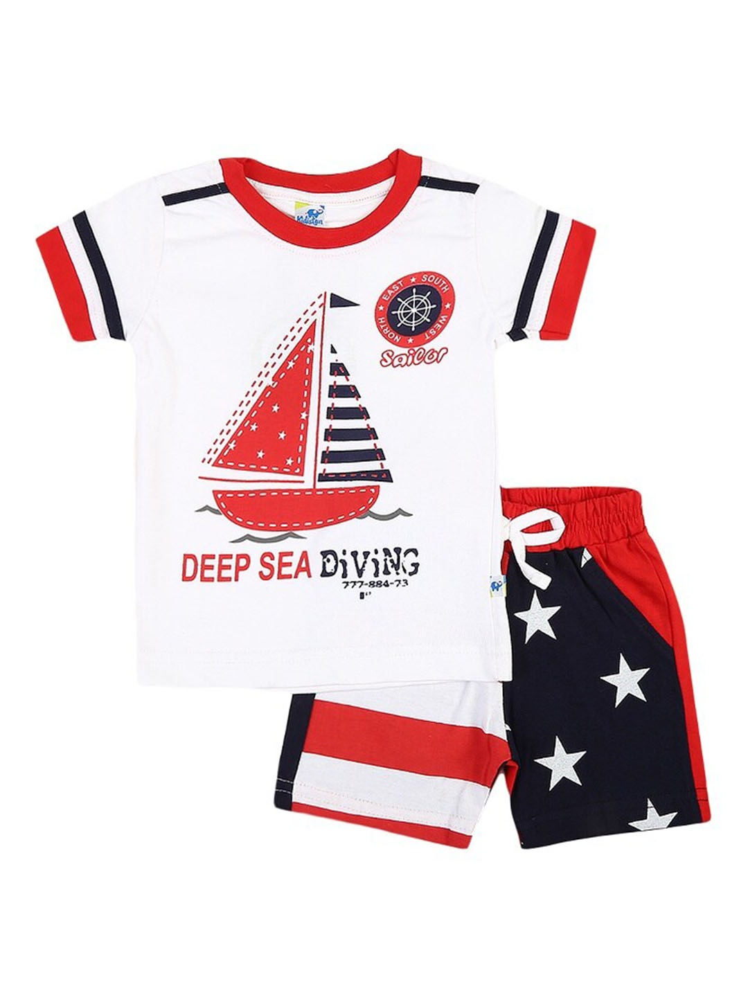 

V-Mart Infant Kids Printed Pure Cotton T-shirt with Shorts, White