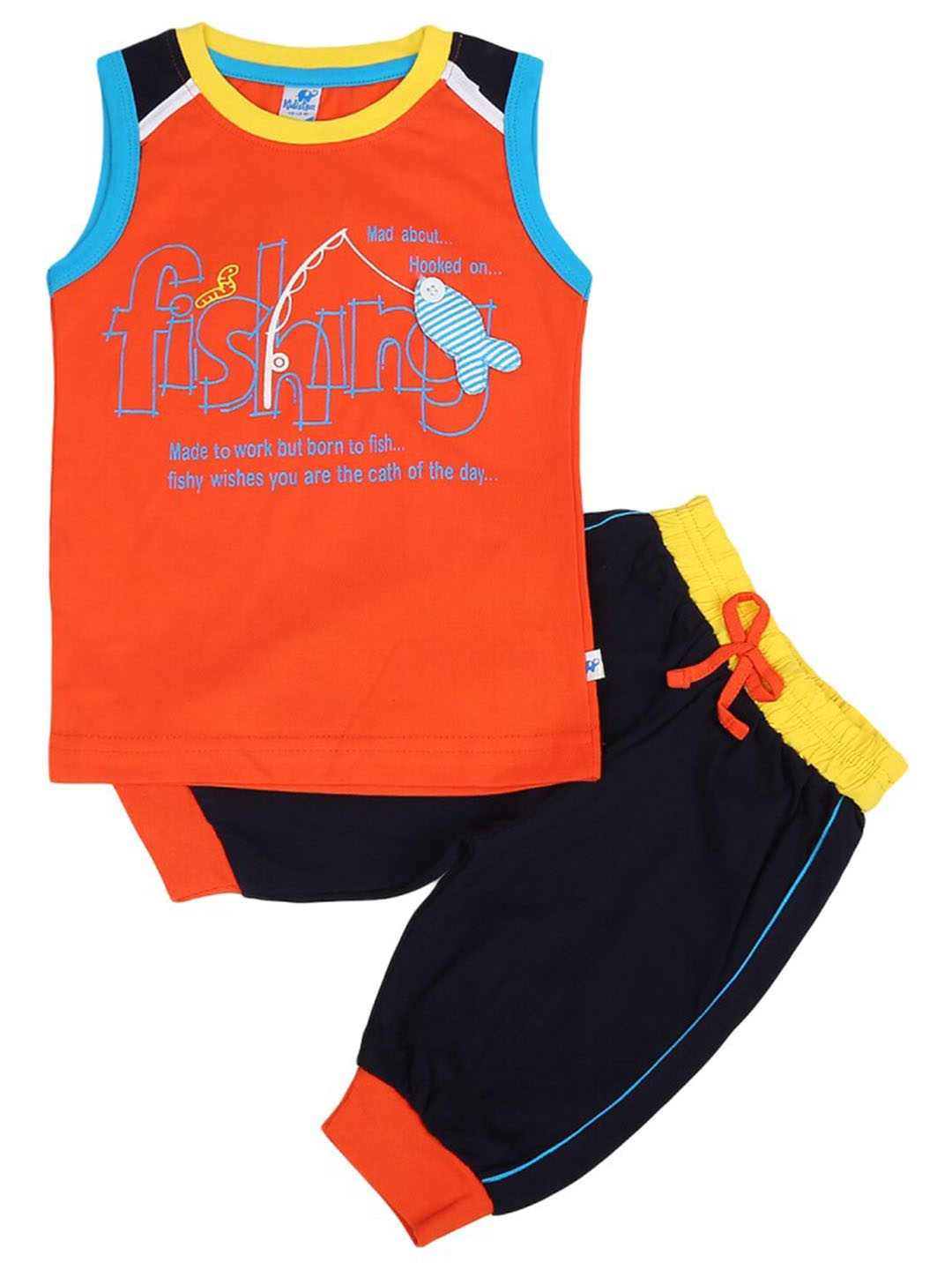 

V-Mart Infants Printed Pure Cotton T-shirt With Trousers, Orange