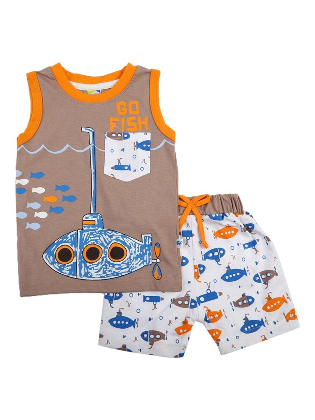 

V-Mart Infants Graphic Printed Round Neck Sleeveless Cotton Clothing Set, Brown
