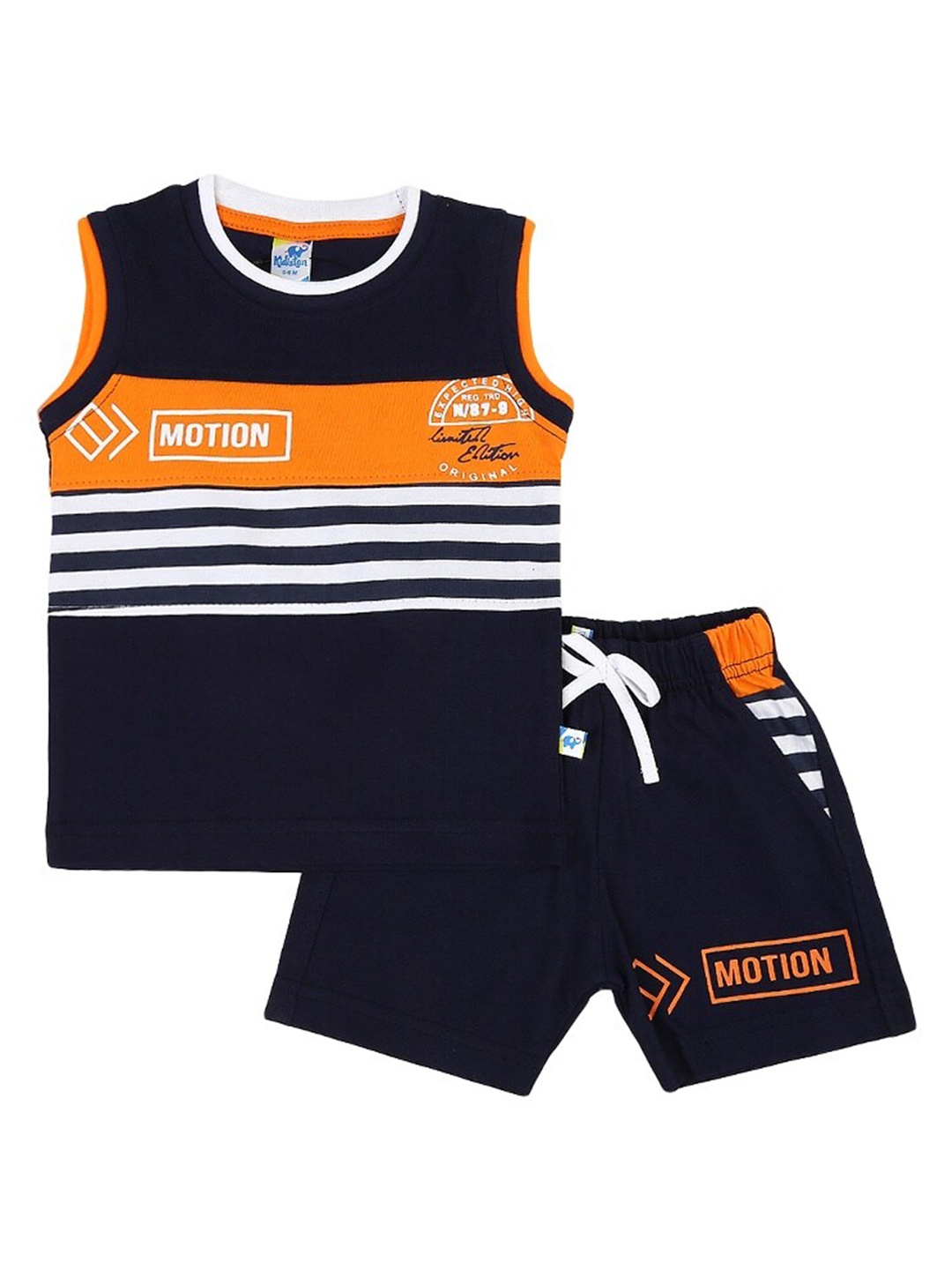 

V-Mart Infant Kids Printed Sleeveless Pure Cotton T-shirt With Shorts, Blue