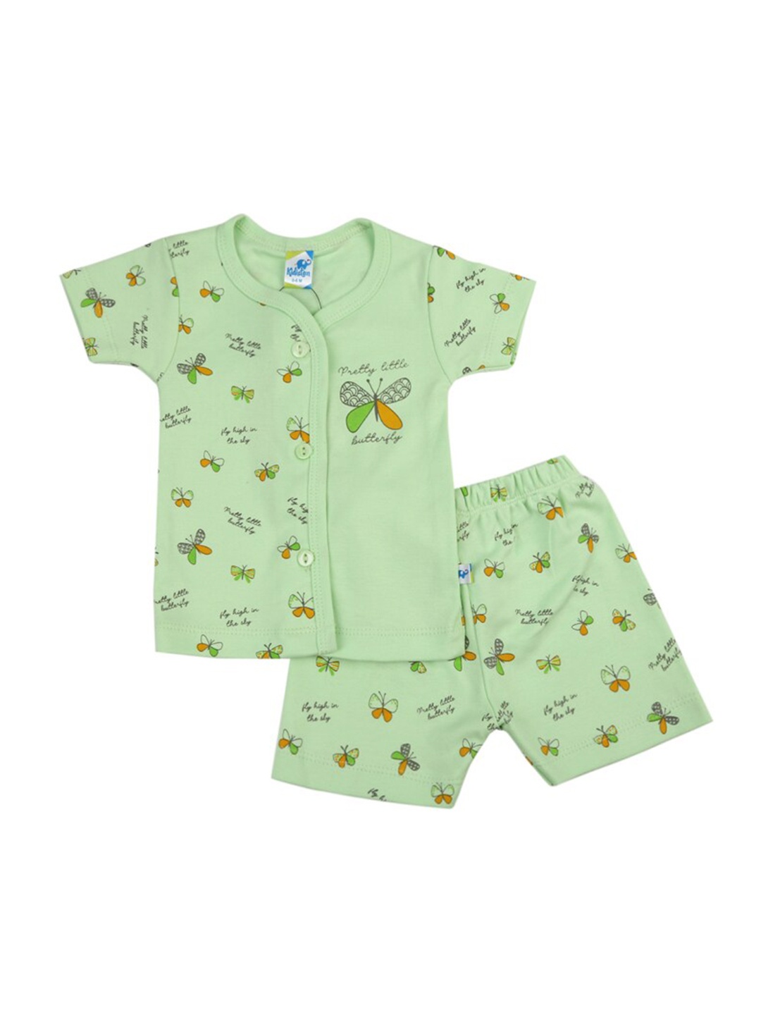 

V-Mart Infant Kids Conversational Printed Pure Cotton Shirt with Shorts, Green