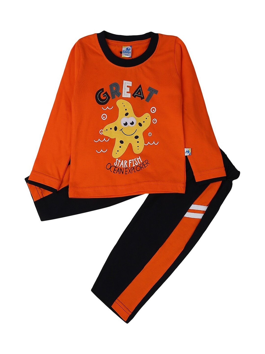 

V-Mart Kids Printed Pure Cotton T-Shirt With Trousers, Orange