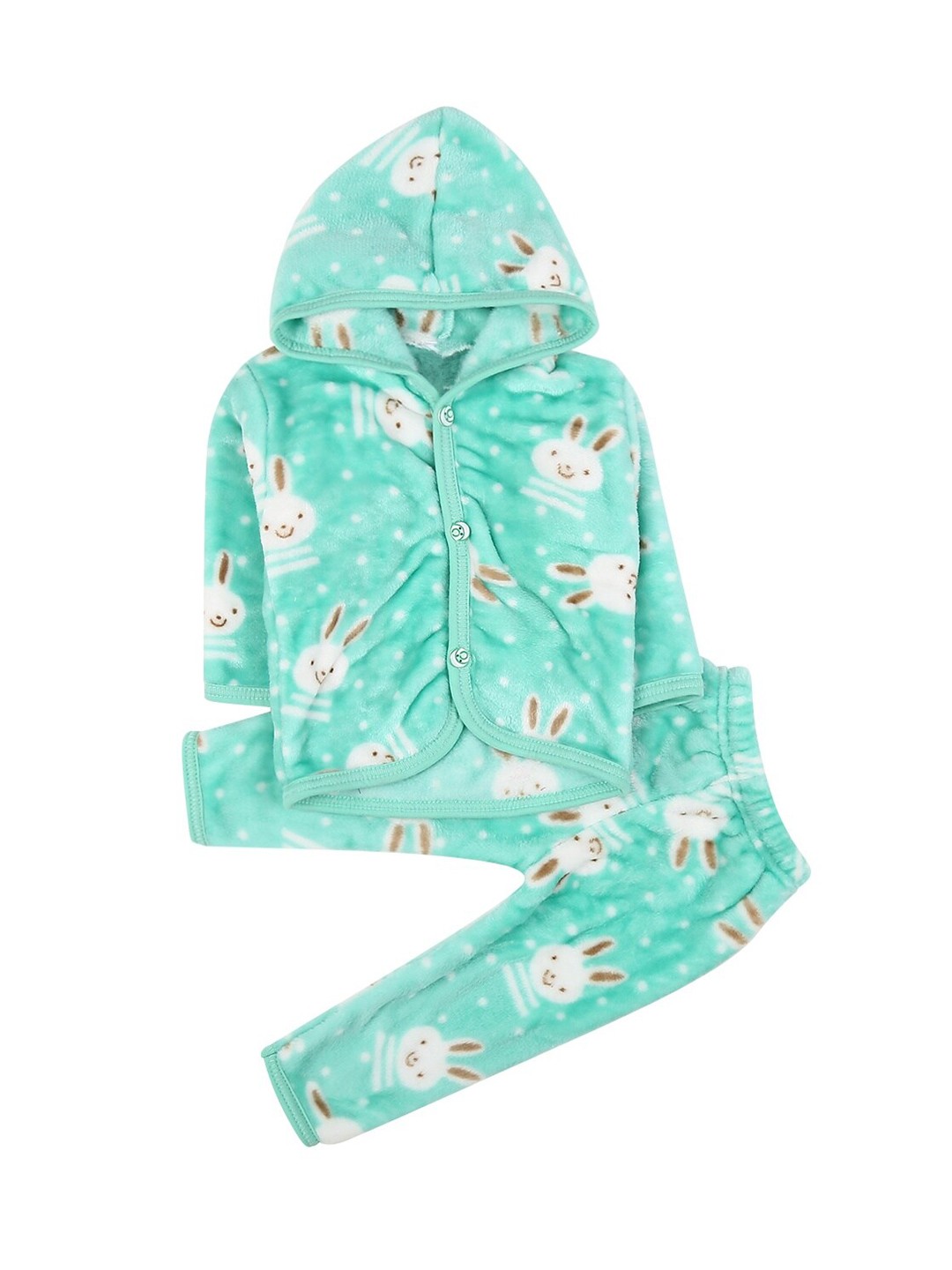 

V-Mart Infants Printed Hooded Pure Cotton T-shirt With Shorts, Green