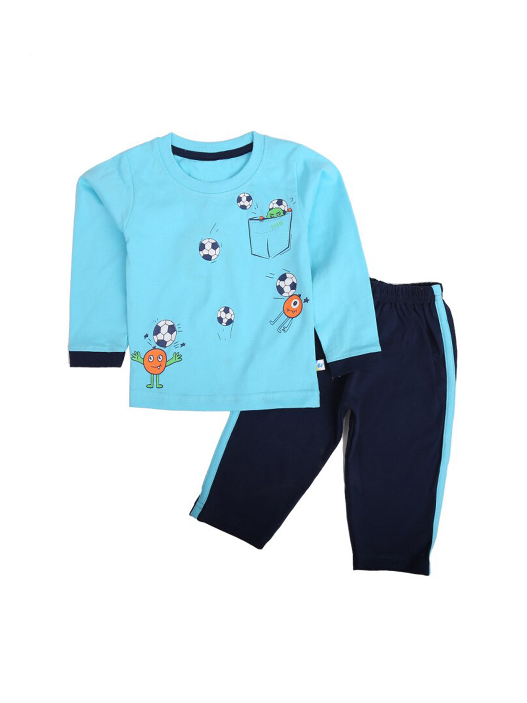 

V-Mart Infants Printed Pure Cotton T-shirt With Trousers, Blue