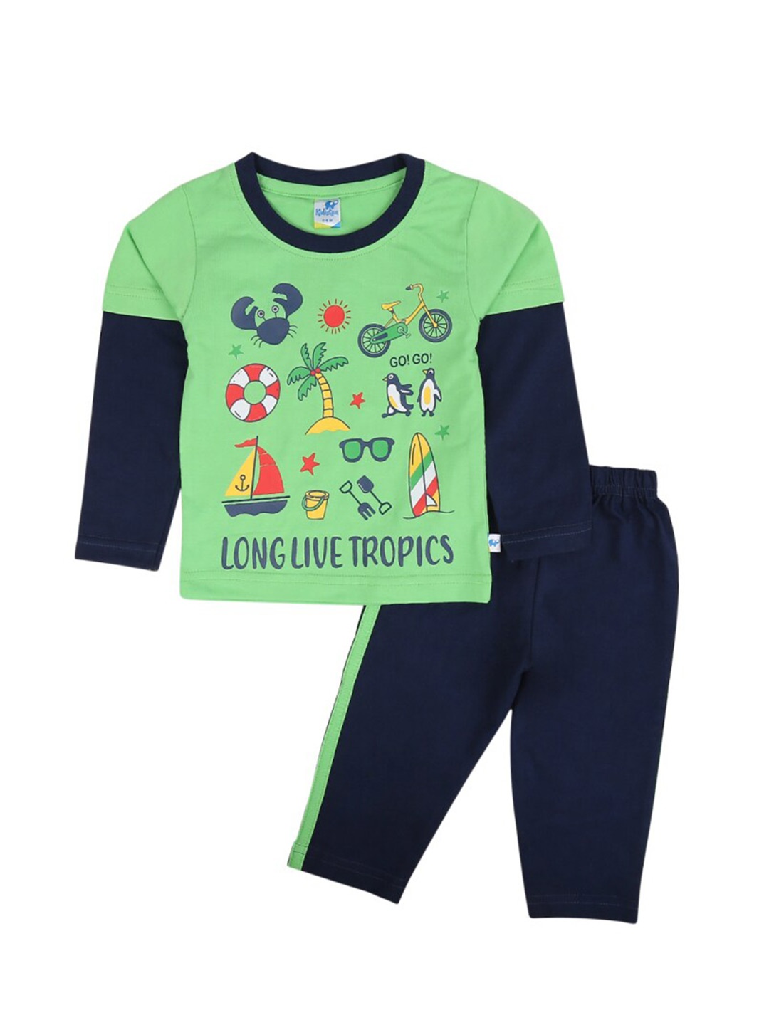

V-Mart Infants Printed Pure Cotton T-shirt With Trousers, Green