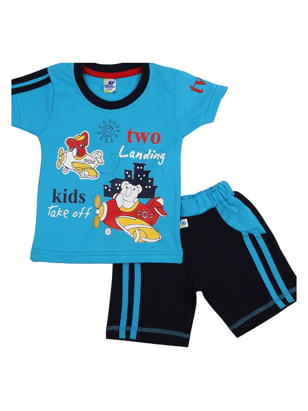 

V-Mart Kids Printed Pure Cotton T-shirt with Shorts, Blue
