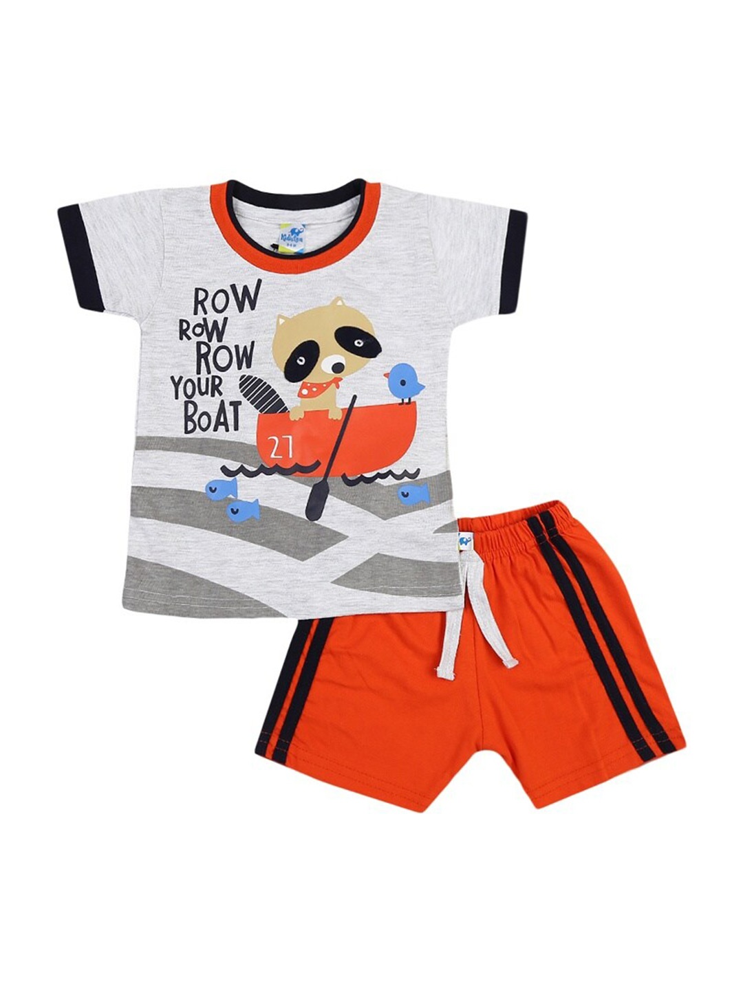 

V-Mart Infants Printed Pure Cotton T-shirt with Shorts, Grey