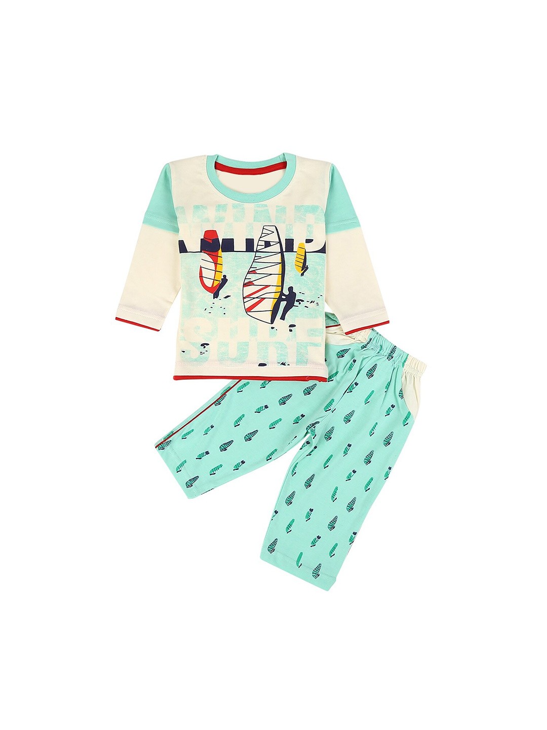

V-Mart Kids Printed Pure Cotton T-Shirt With Trousers, Green