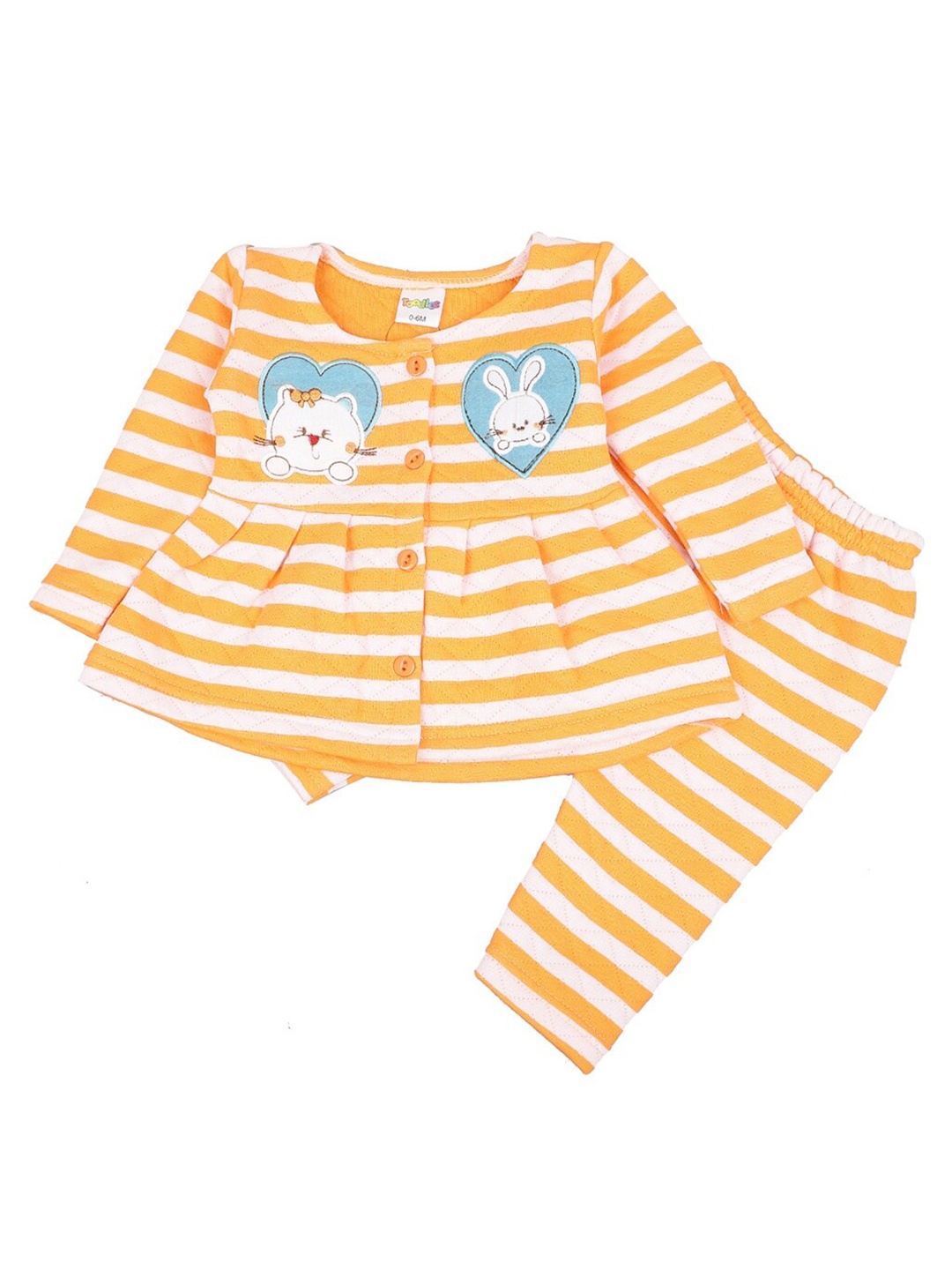 

V-Mart Infants Girls Printed Pure Cotton Top with Trousers, Orange